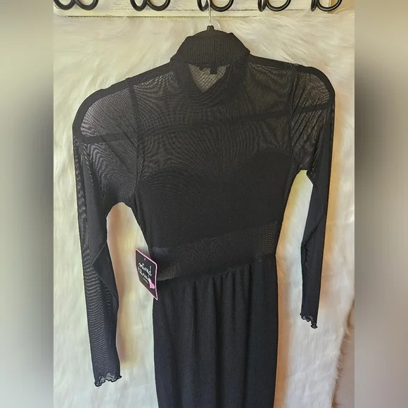 Mixed Threads Elegant Black Mesh Long Sleeve Dress - Picture 6 of 9